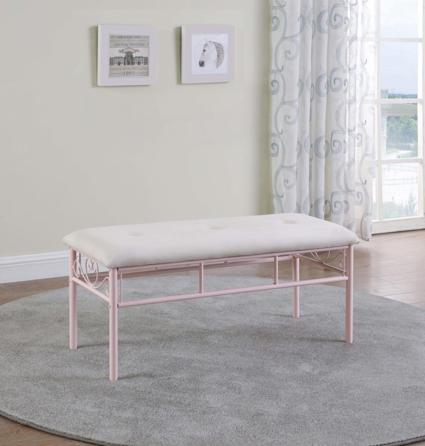 Massi Tufted Upholstered Bench Powder Pink