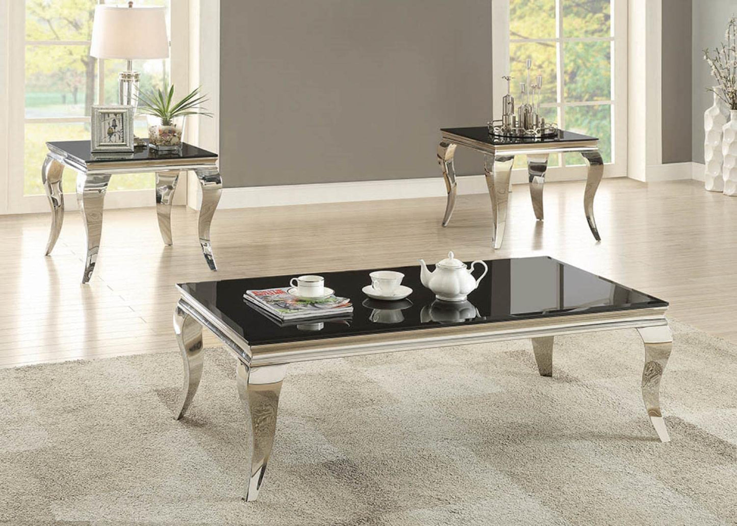 Square End Table Chrome and Black