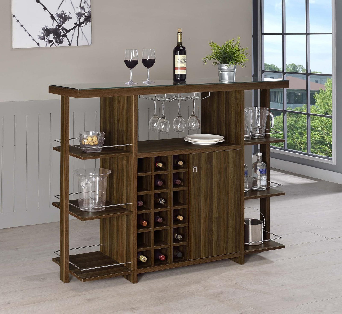 Diggs Bar Unit with Wine Bottle Storage Walnut