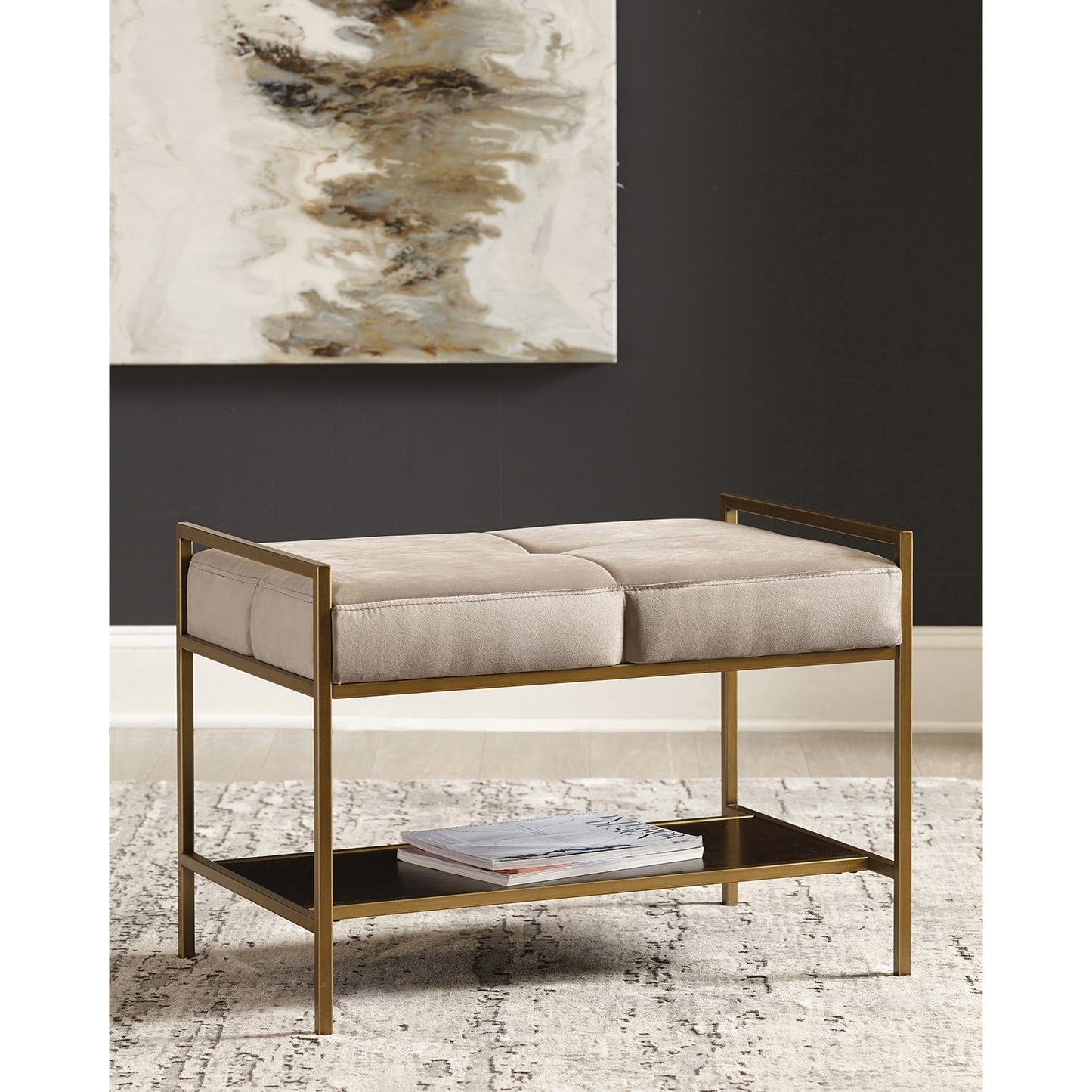 Upholstered Stool Warm Grey and Gold