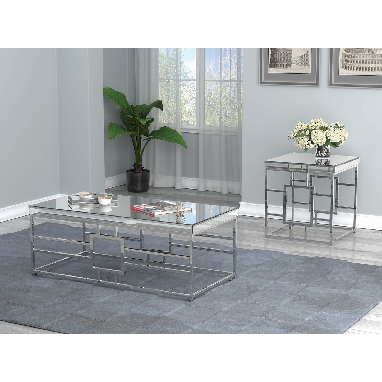 Geometric Frame Square End Table Chrome