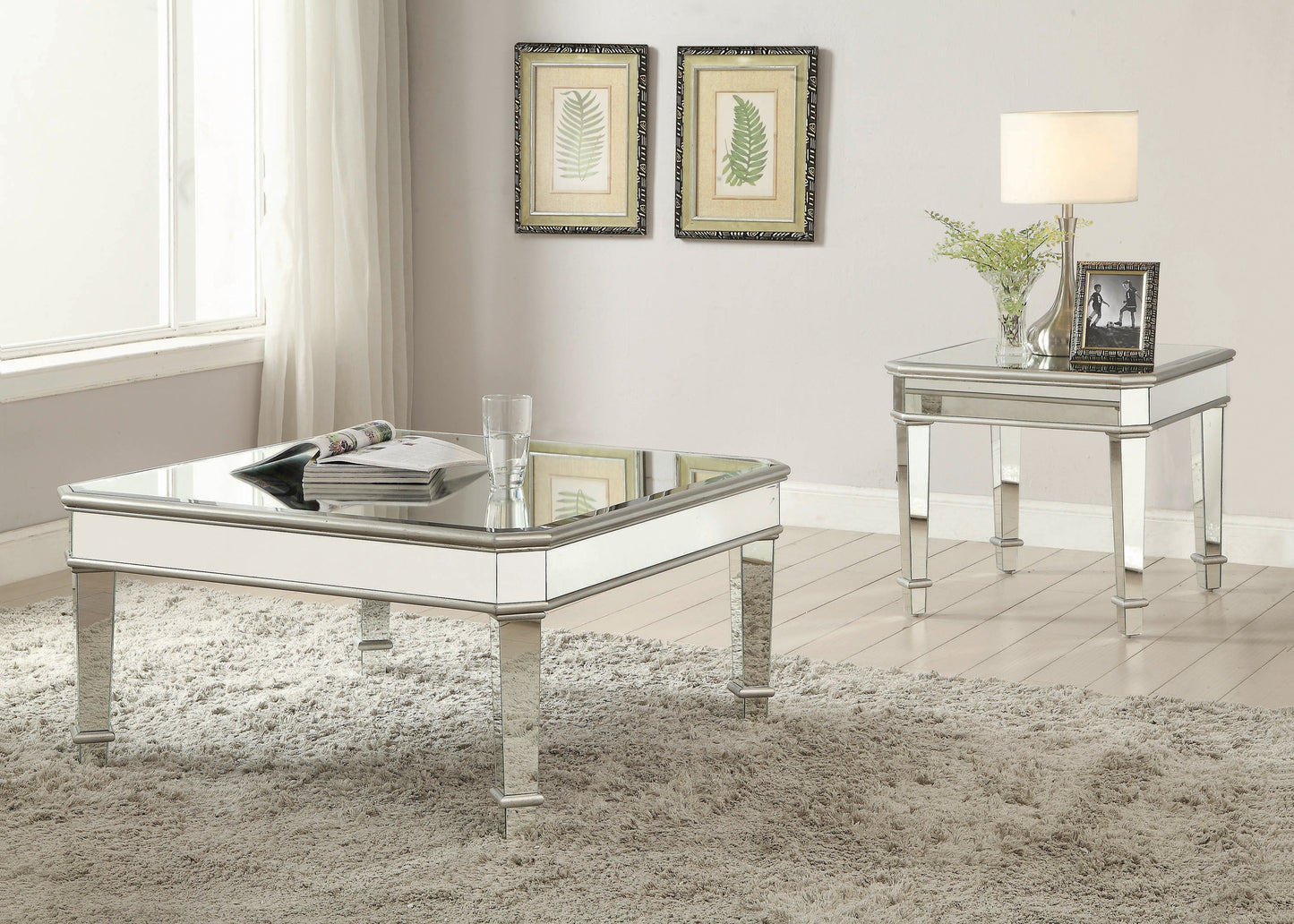 Cassandra Square Beveled Top Coffee Table Silver