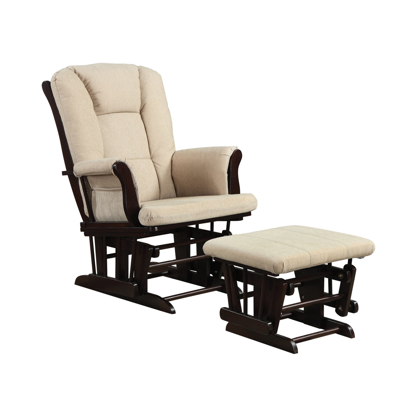 Upholstered Glider with Ottoman Beige and Espresso