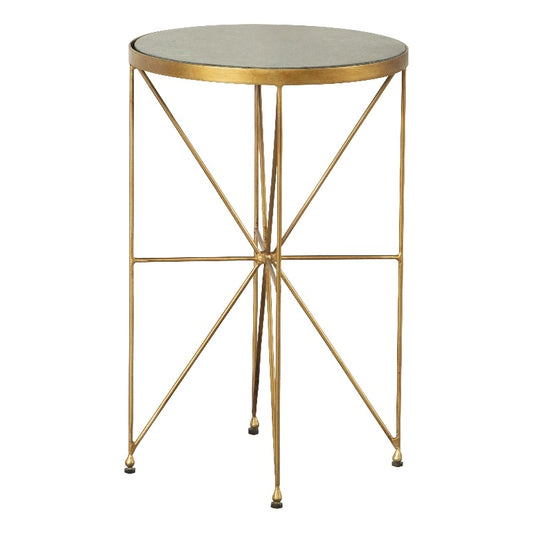 Round Accent Table with Marble Top Green and Antique Gold