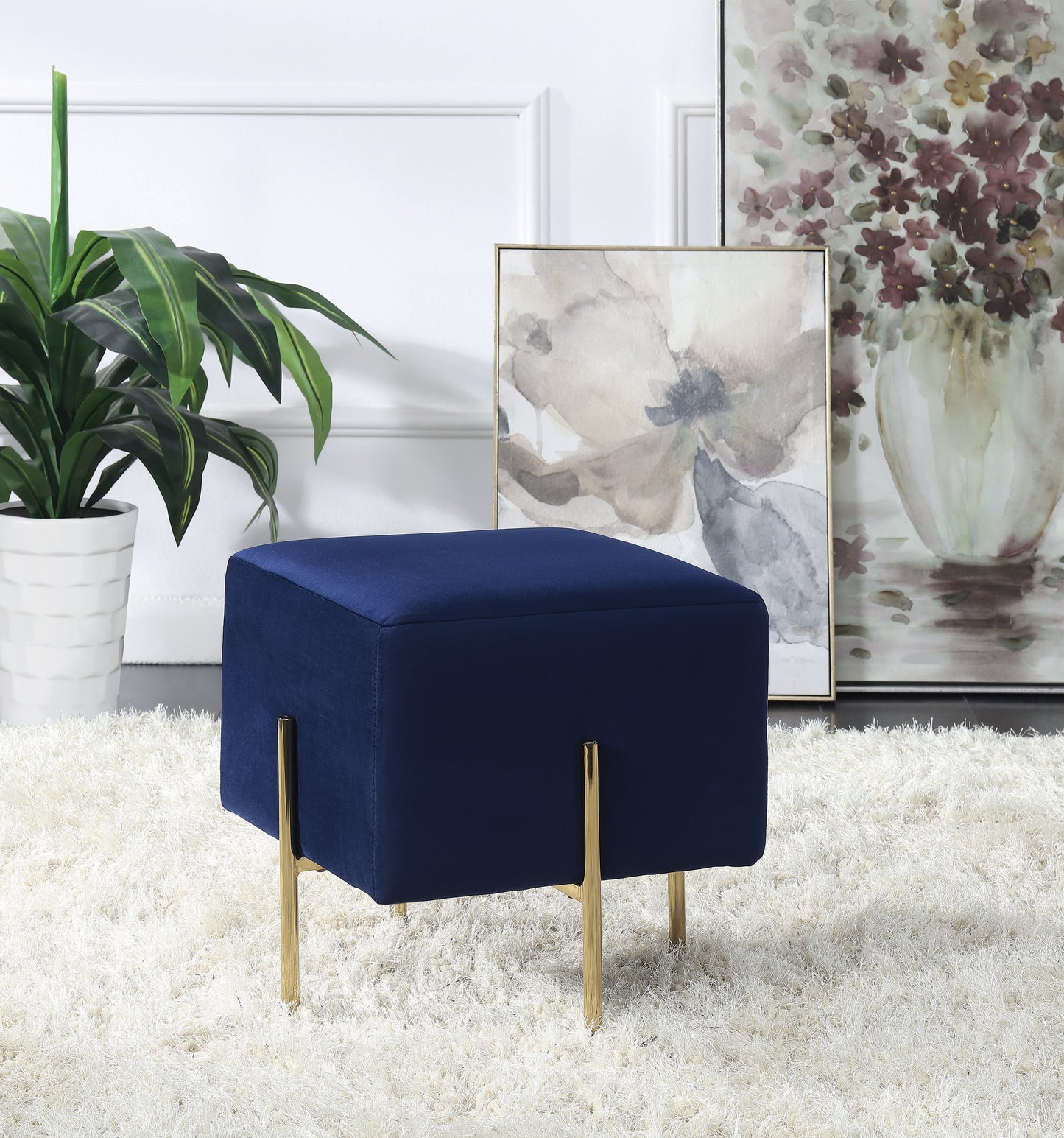 Square Upholstered Ottoman Blue