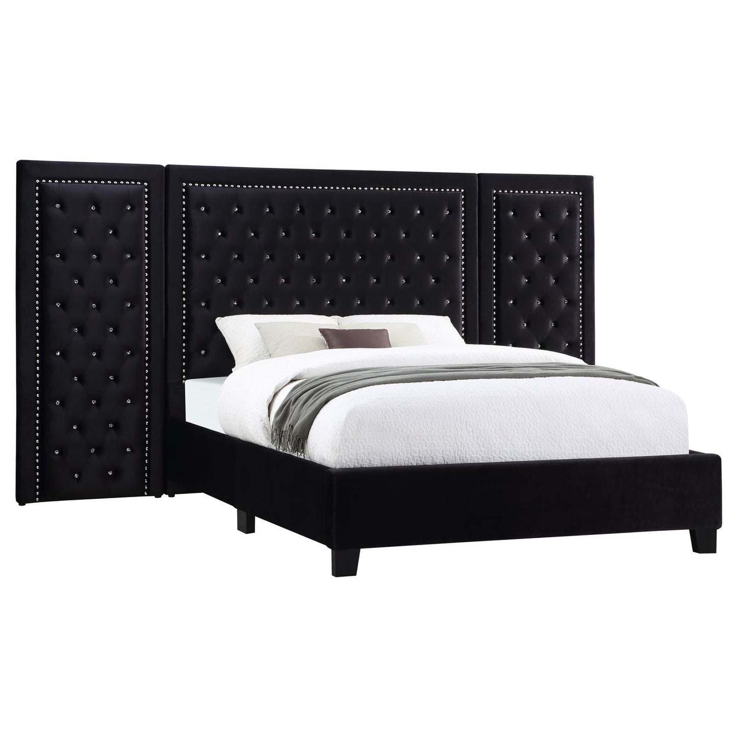 Hailey Upholstered Platform California King Bed with Wall Panel Black