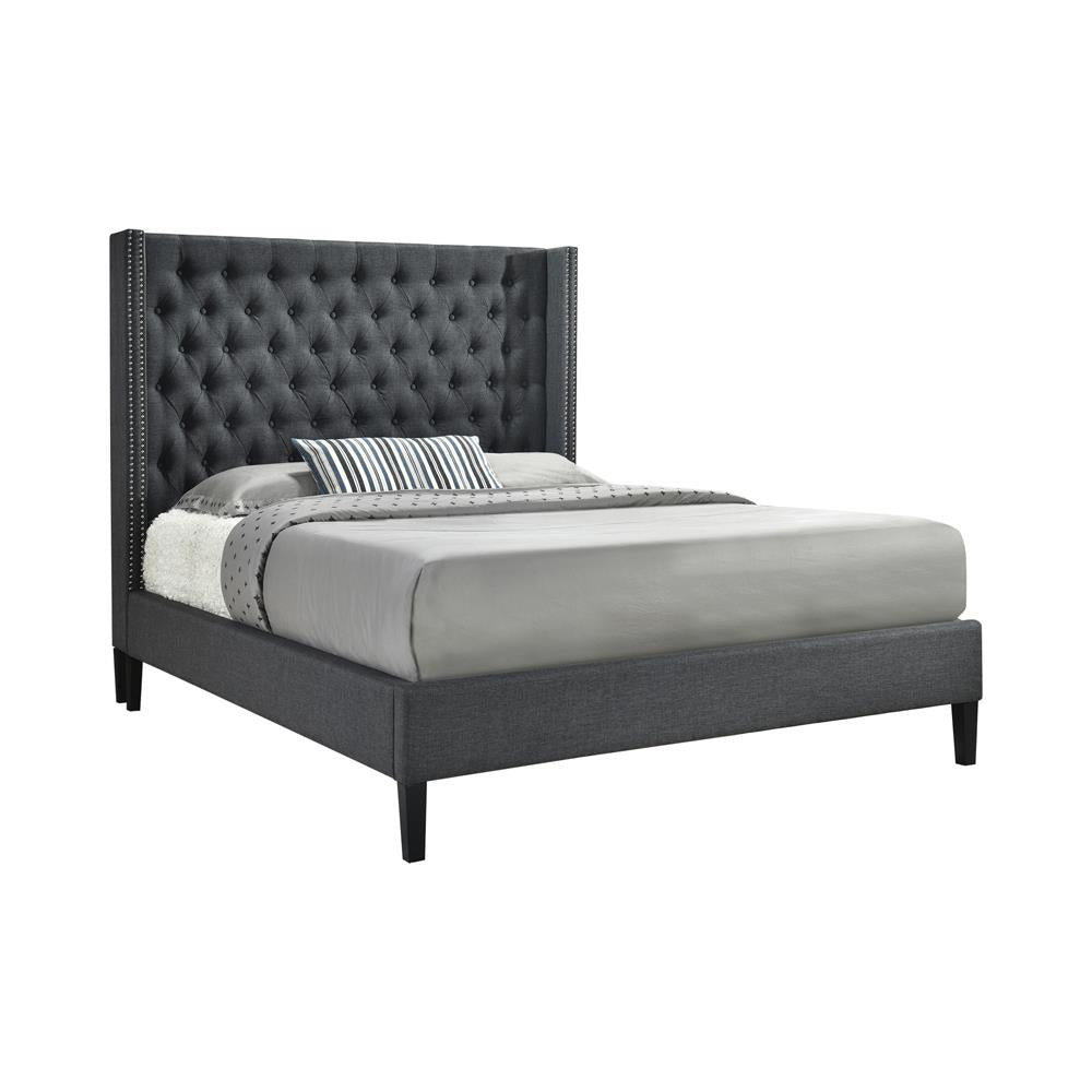 Summerset Eastern King Button Tufted Upholstered Bed Charcoal