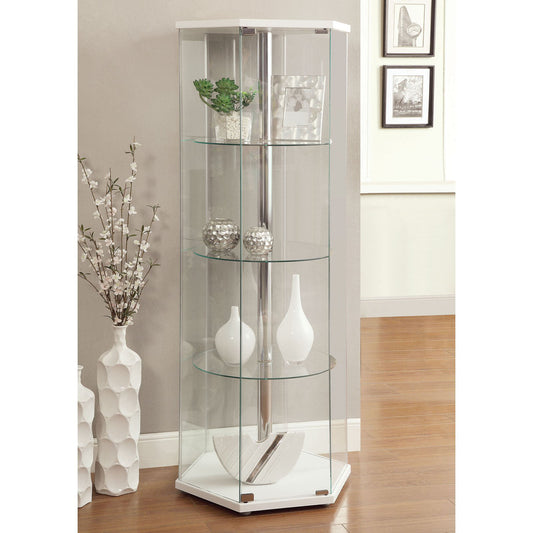 4-shelf Hexagon Shaped Curio Cabinet White and Clear