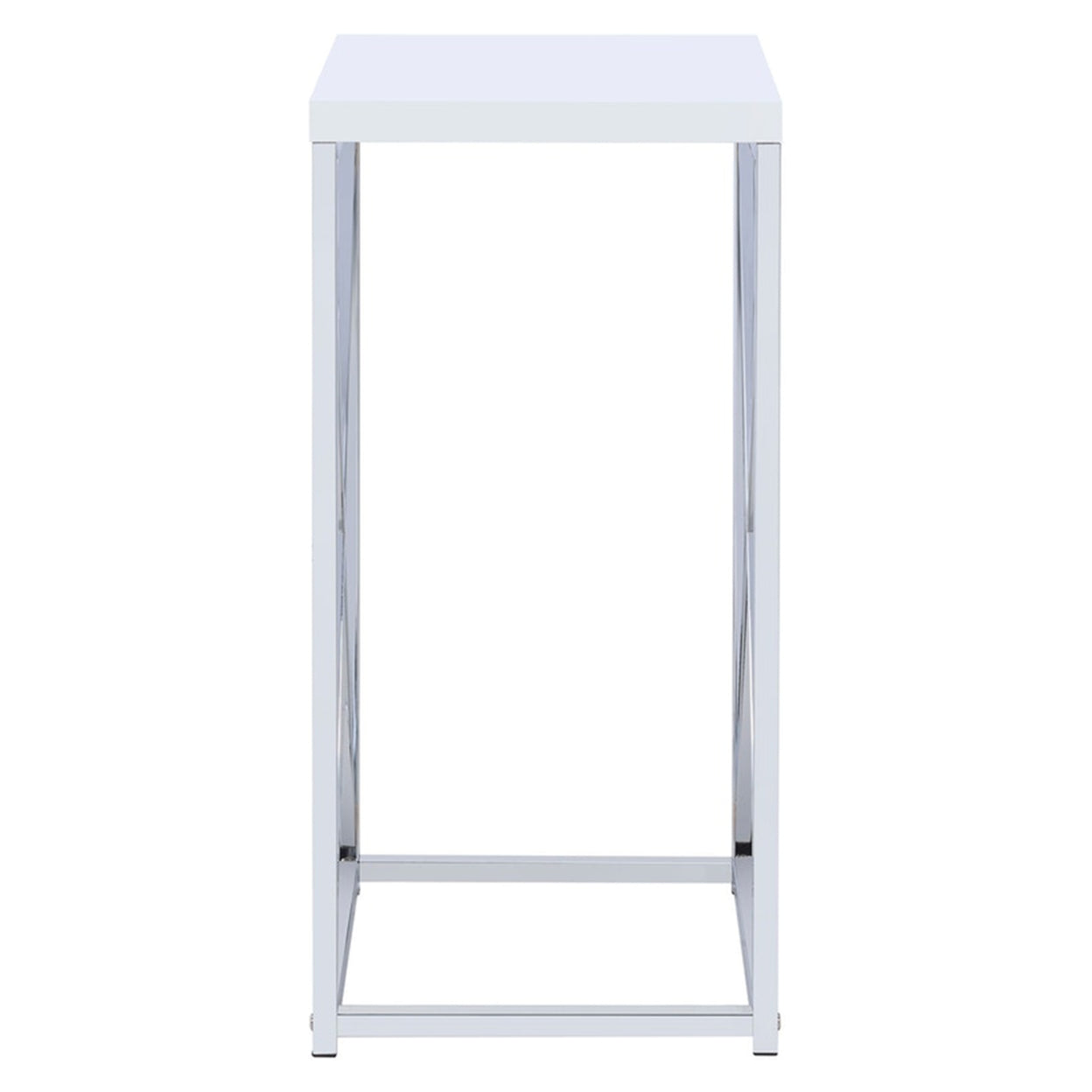 Accent Table with X-cross Glossy White and Chrome