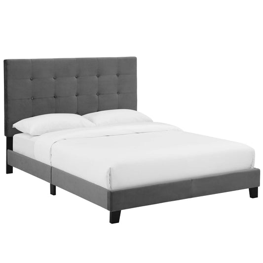 Melanie King Tufted Button Upholstered Performance Velvet Platform Bed