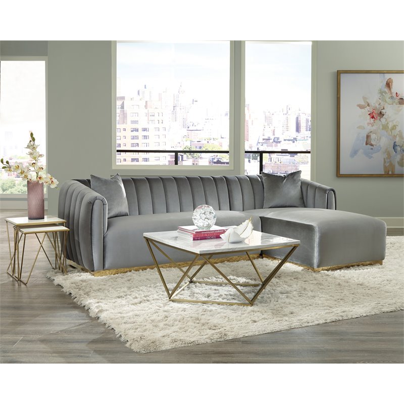 Grisby 2-piece Channeled Tufted Back Sectional Silver