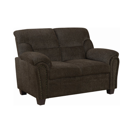 Clemintine Upholstered Loveseat with Nailhead Trim Brown