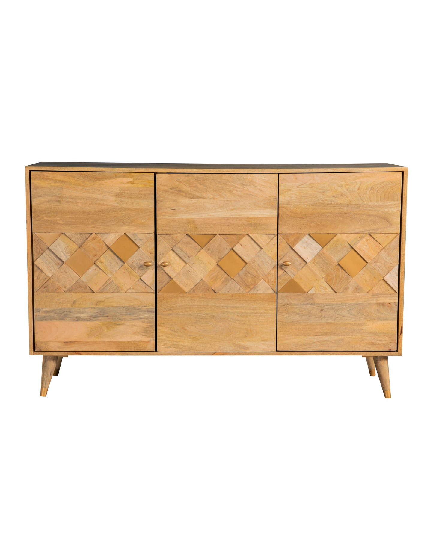 Checkered Pattern 3-door Accent Cabinet Natural