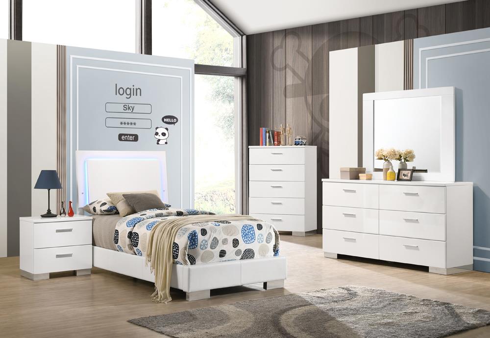 Felicity 4-piece Twin Bedroom Set with LED Lighting Glossy White