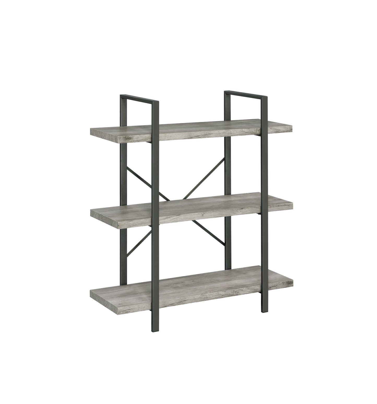 Cole 3-Shelf Bookcase Grey Driftwood and Gunmetal