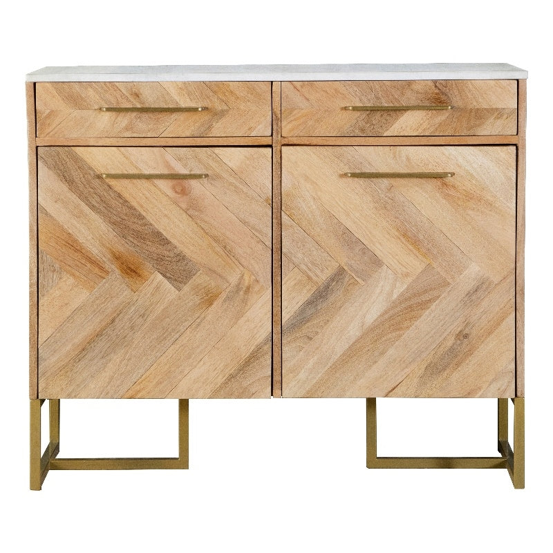 2-door Accent Cabinet with Marble Top Natural and Antique Gold