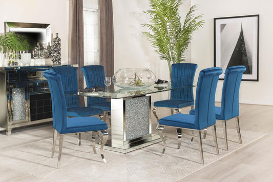 Marilyn 5-piece Rectangle Pedestal Dining Room Set Mirror and Teal