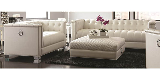 Chaviano Upholstered Tufted Living Room Set Pearl White