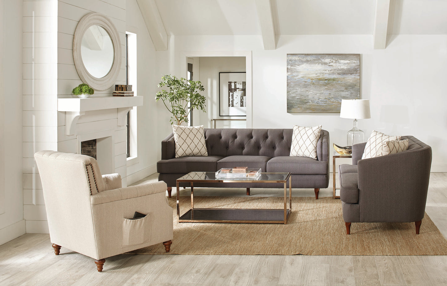 Shelby Chair with Nailhead Trim Beige and Brown