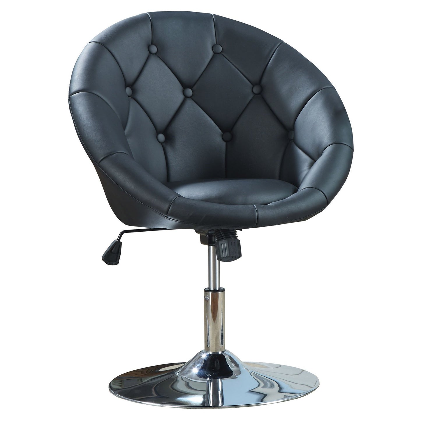 Round Tufted Swivel Chair Black and Chrome
