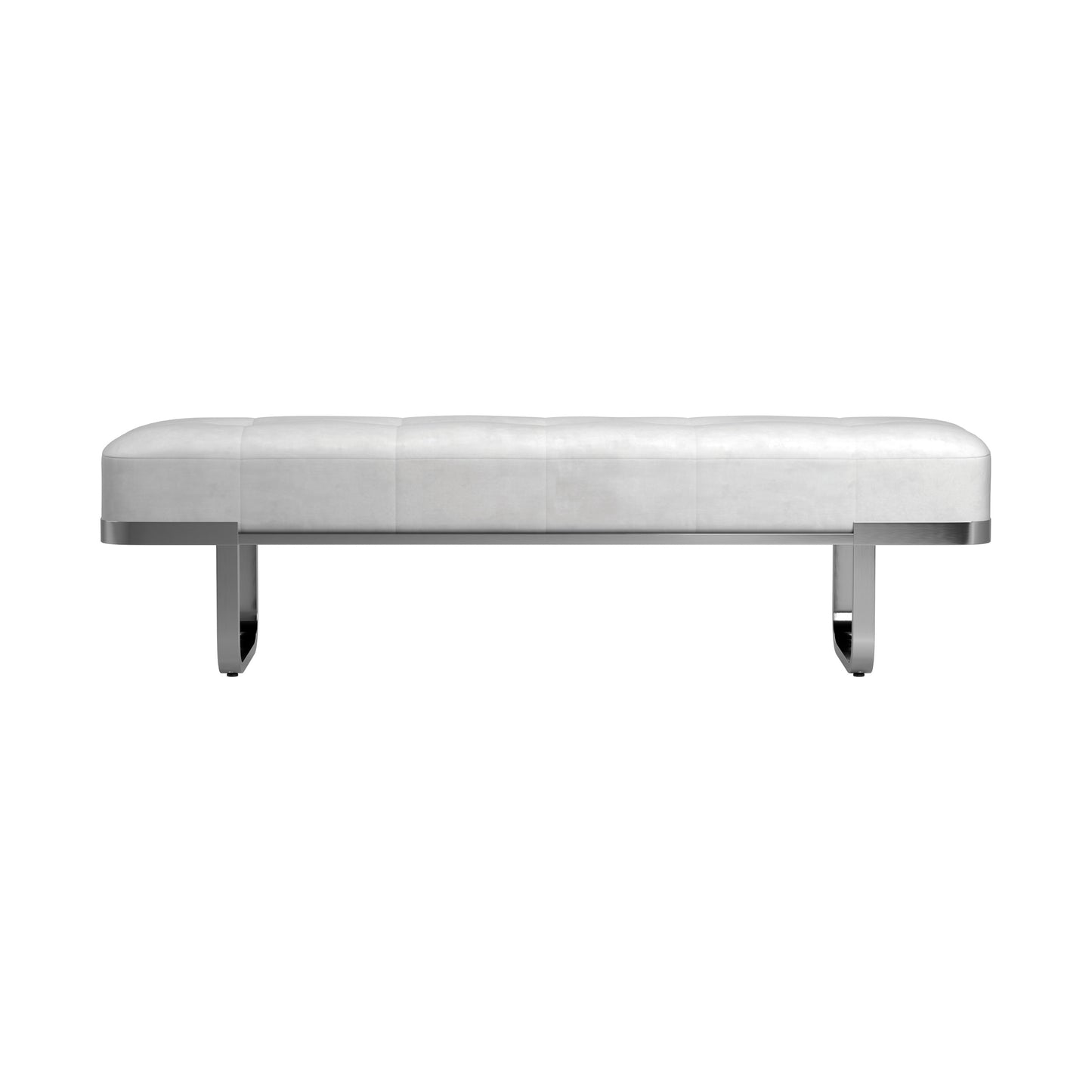 Tufted Upholstered Bench Off White and Chrome