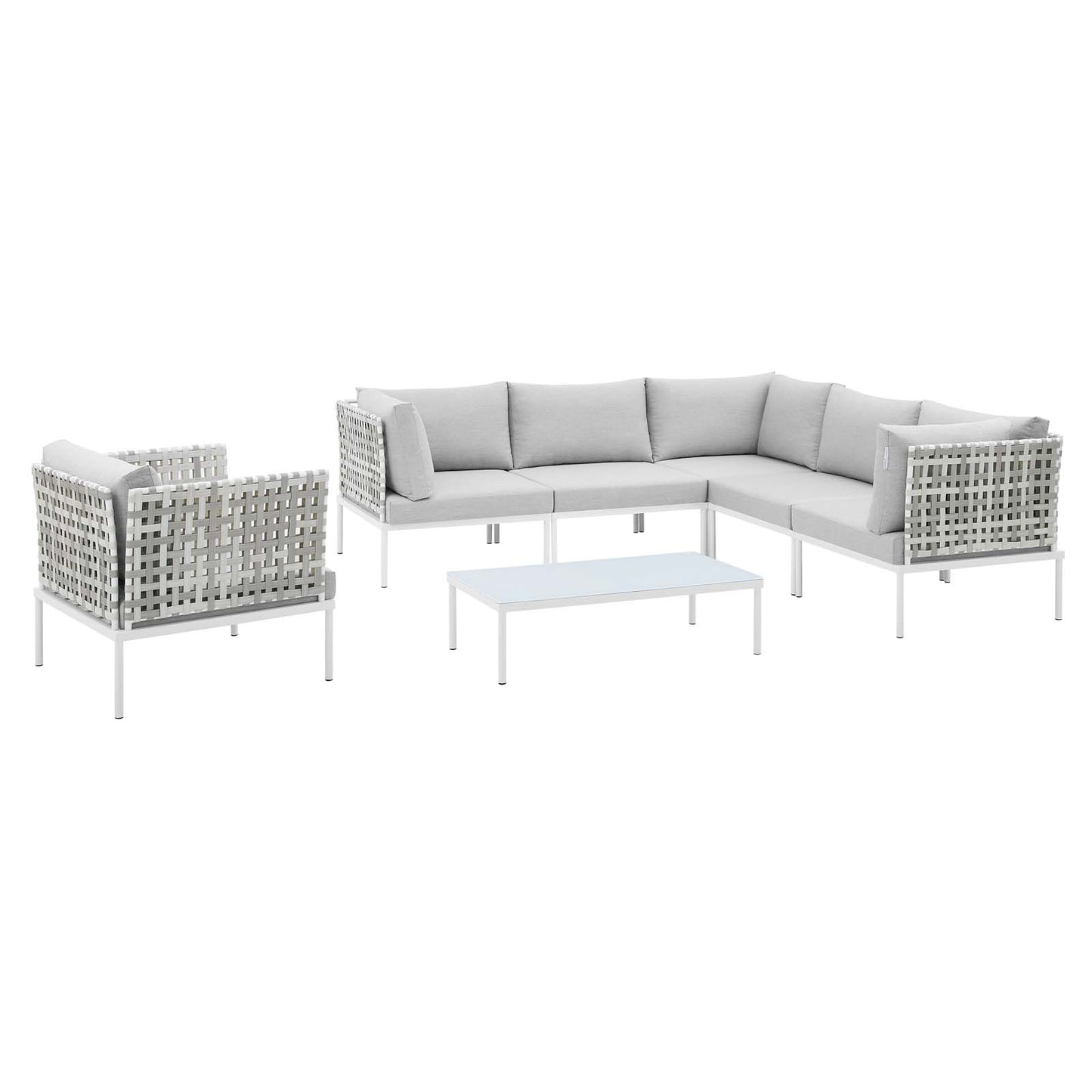 Harmony 7-Piece  Sunbrella® Basket Weave Outdoor Patio Aluminum Sectional Sofa Set