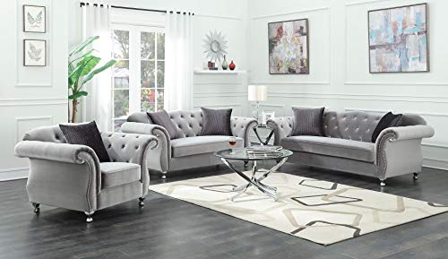 Frostine Upholstered Tufted Living Room Set Silver