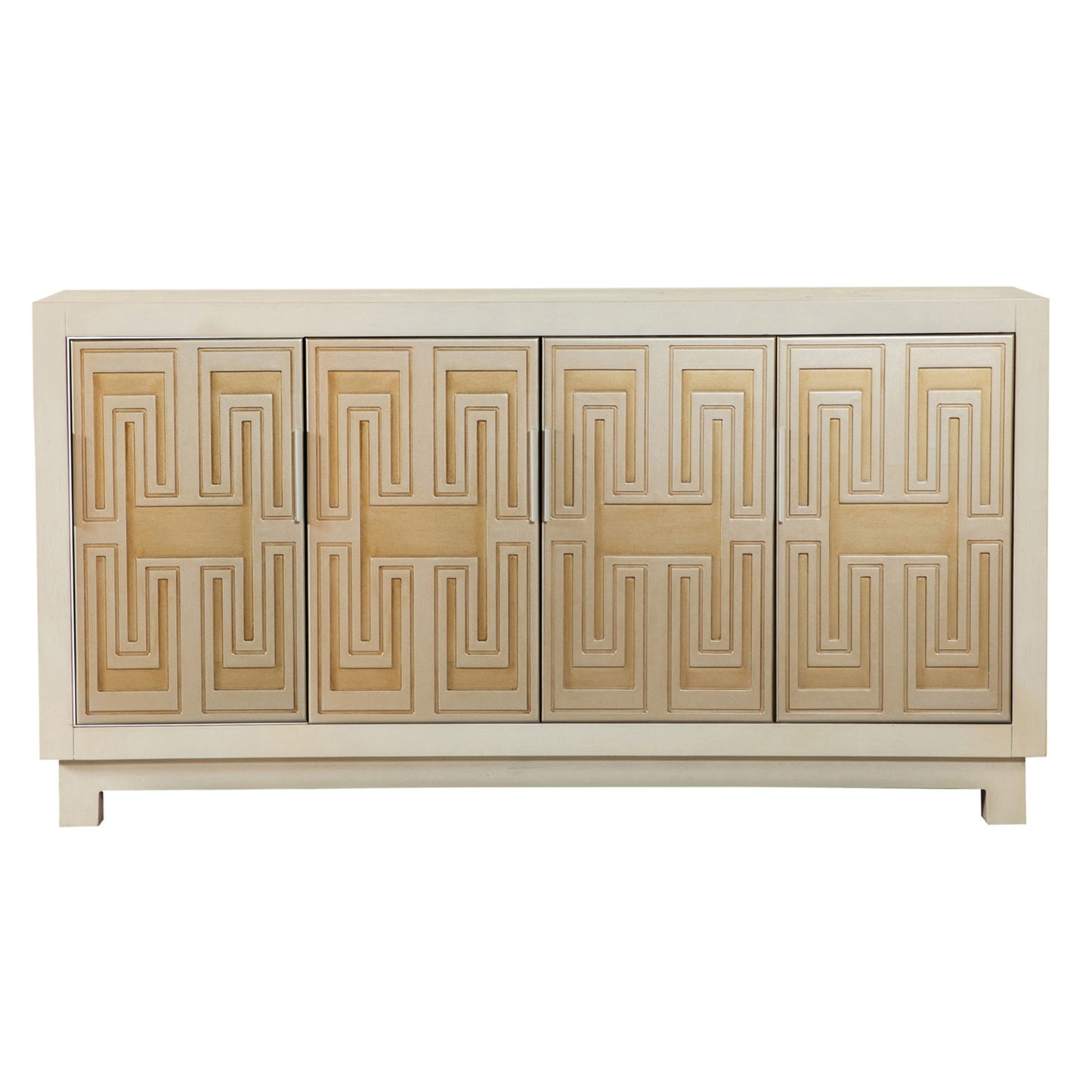 Rectangular 4-door Accent Cabinet White and Gold