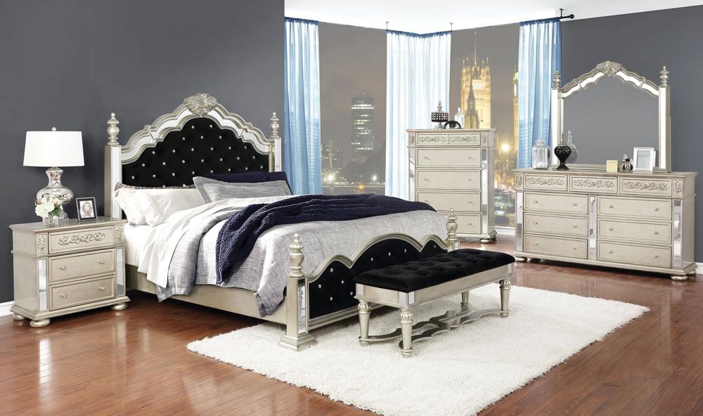 Heidi 5-piece Eastern King Tufted Upholstered Bedroom Set Metallic Platinum