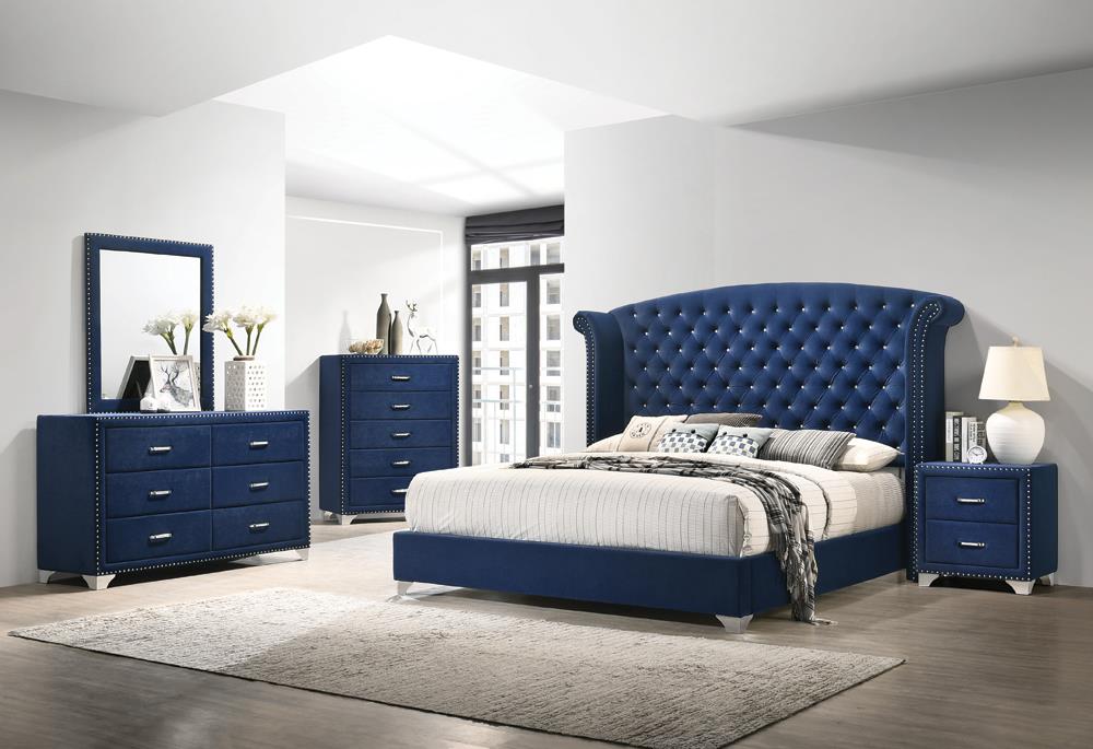 Melody 4-piece Eastern King Tufted Upholstered Bedroom Set Pacific Blue