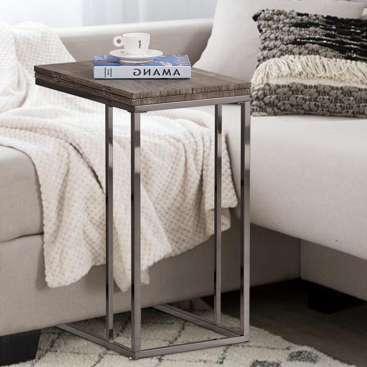 Expandable Top Accent Table Weathered Grey and Black