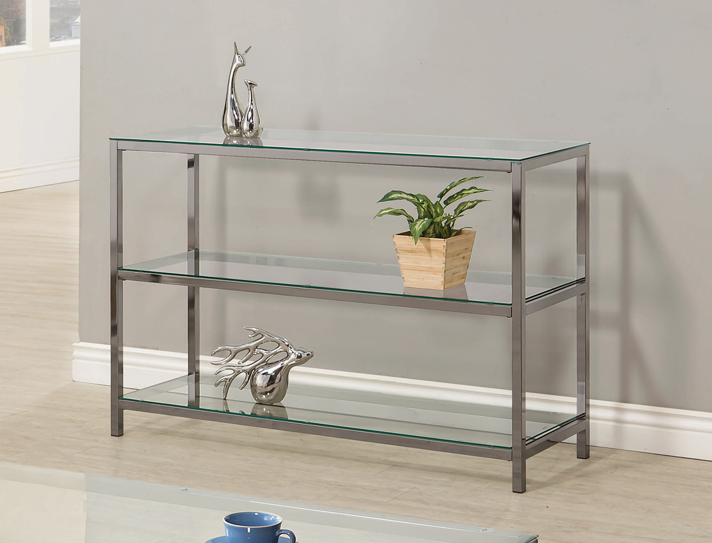 Ontario Sofa Table with Glass Shelf Black Nickel