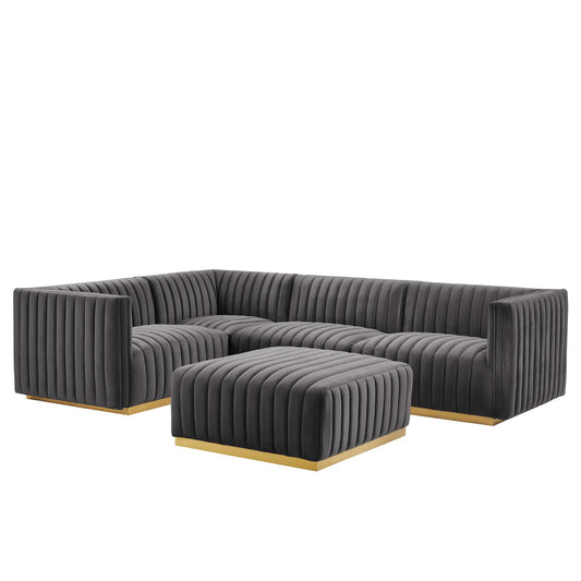 Conjure Channel Tufted Performance Velvet 5-Piece Sectional