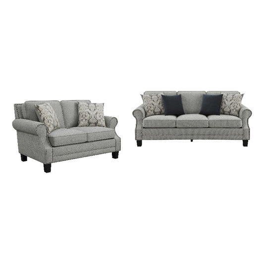 Sheldon Upholstered Living Room Set with Rolled Arms Grey