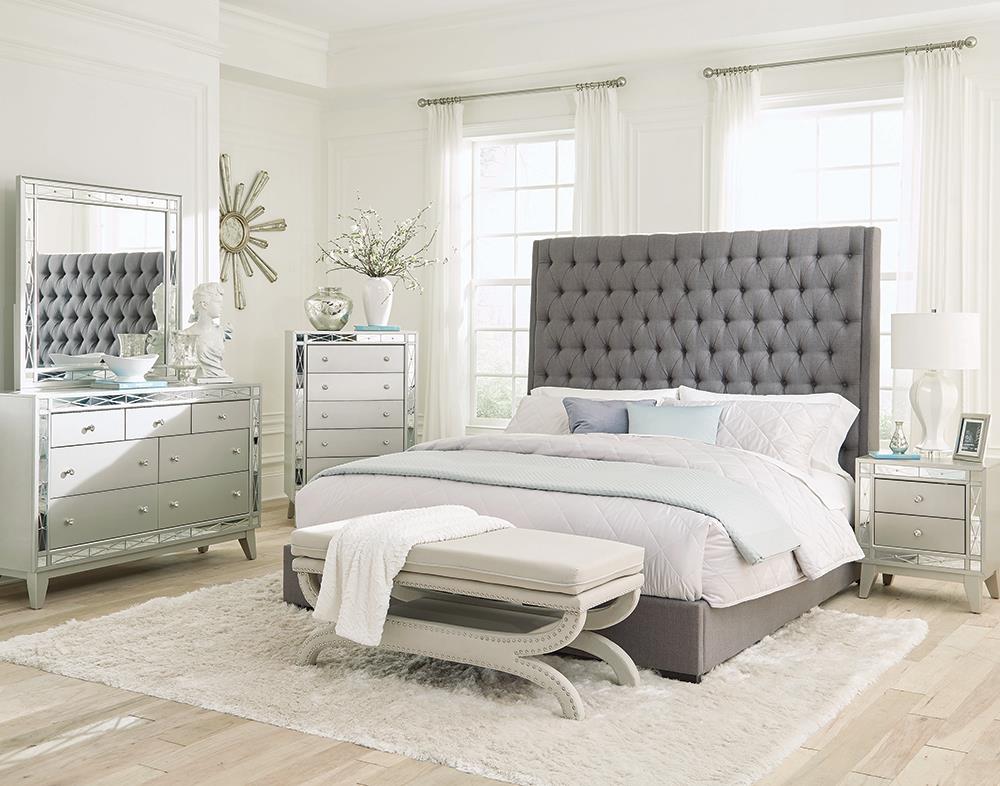 Camille 4-piece California King Bedroom Set Grey and Metallic Mercury