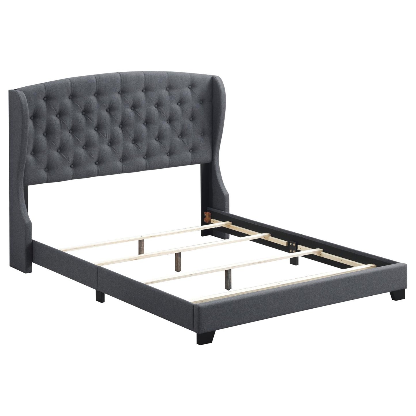 Krome Eastern King Upholstered Bed with Demi-wing Headboard Gunmetal