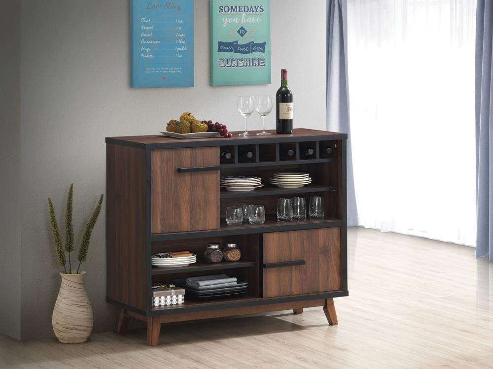 Ezekiel Wine Cabinet with 2 Sliding Doors Walnut and Black