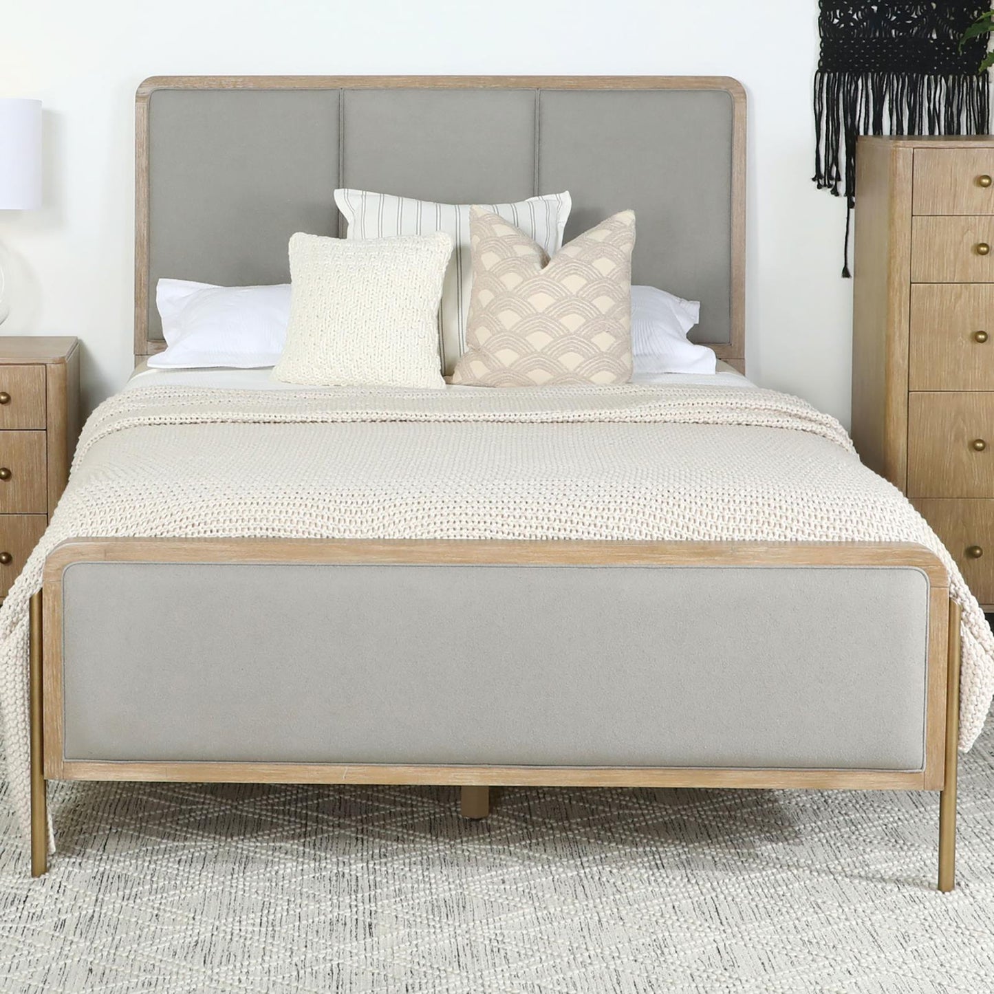 Arini Upholstered Eastern King Panel Bed Sand Wash and Grey