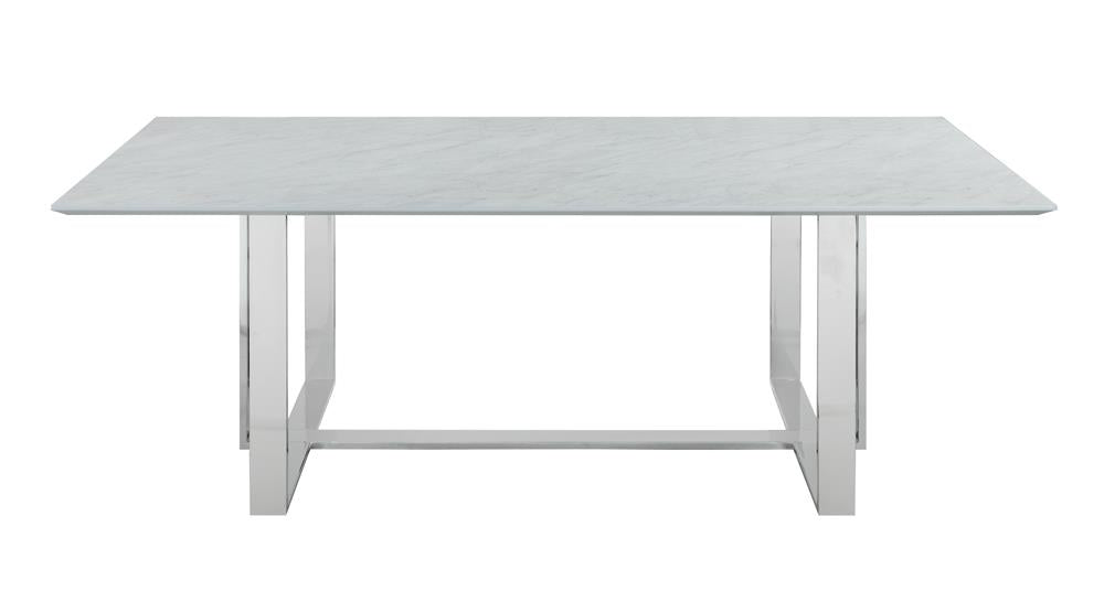 Annika Rectangular Glass Top Dining Table White and Chrome