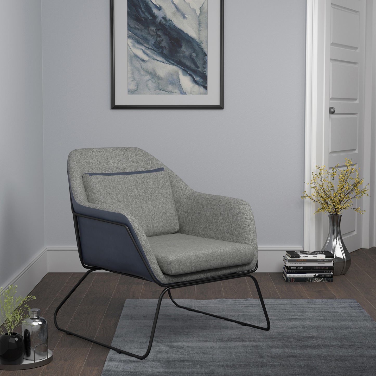 Metal Sled Leg Accent Chair Grey and Blue