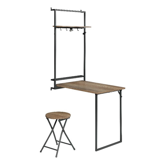 Riley Foldable Wall Desk with Stool Rustic Oak and Sandy Black