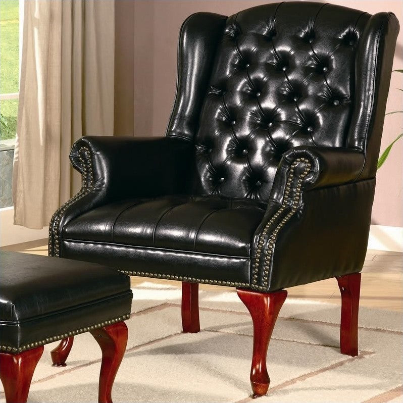 Button Tufted Back Accent Chair with Ottoman Black and Espresso