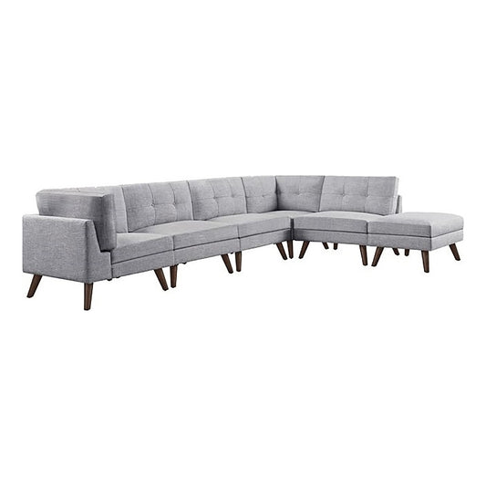 6-piece Upholstered Modular Tufted Sectional Grey and Walnut