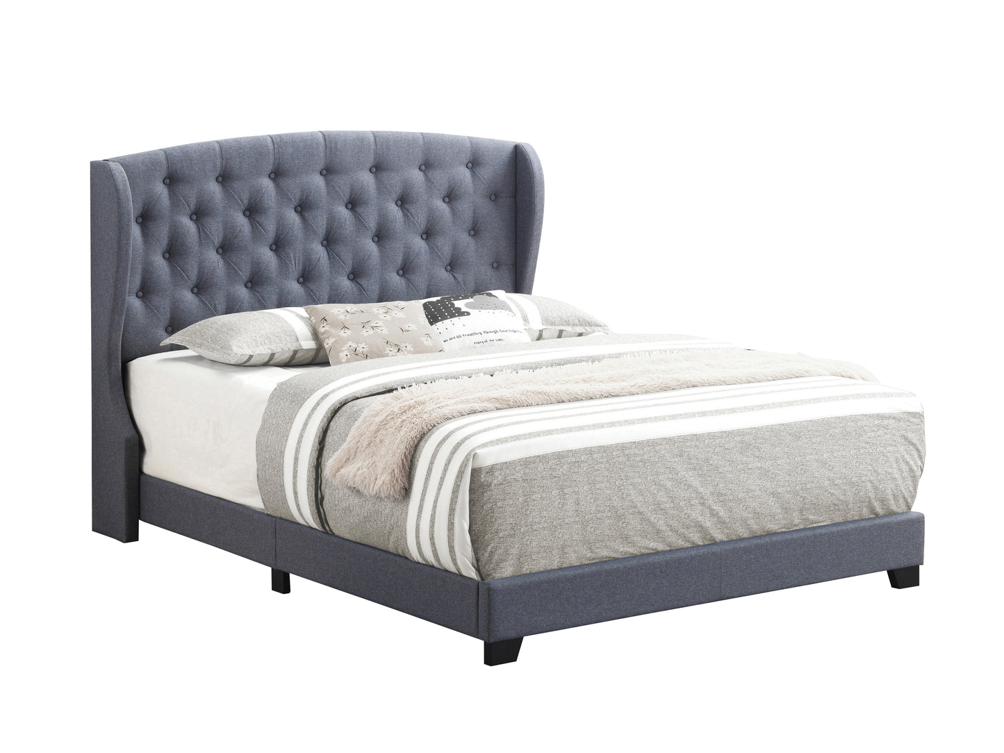 Krome Eastern King Upholstered Bed with Demi-wing Headboard Gunmetal