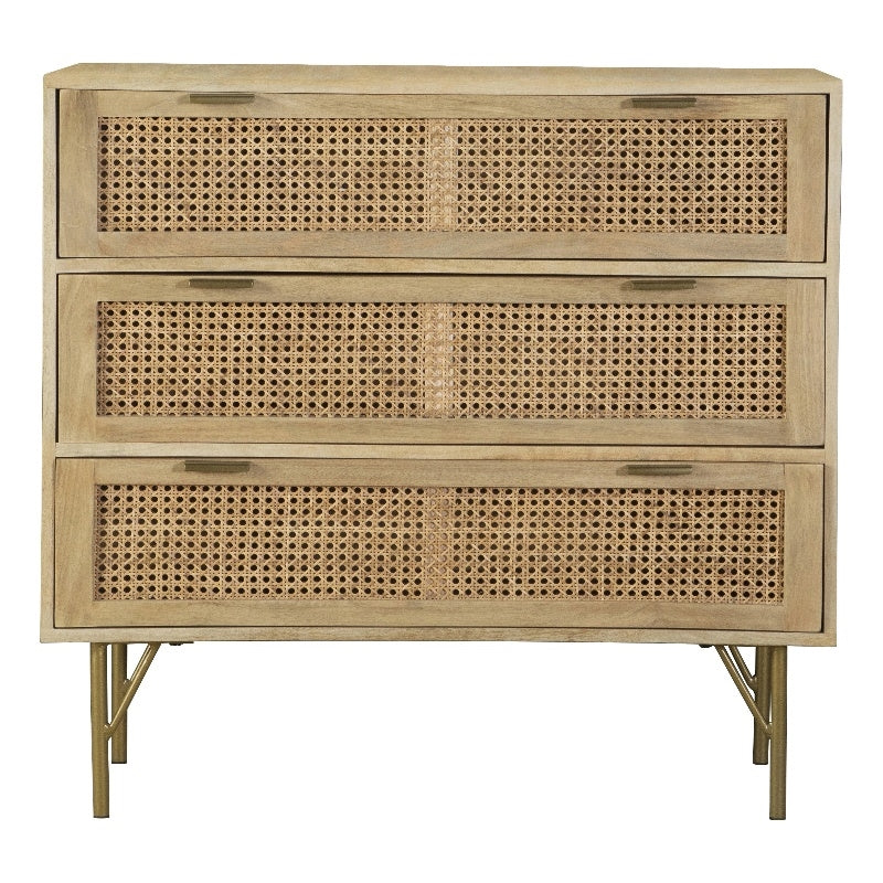 3-drawer Accent Cabinet Natural and Antique Brass