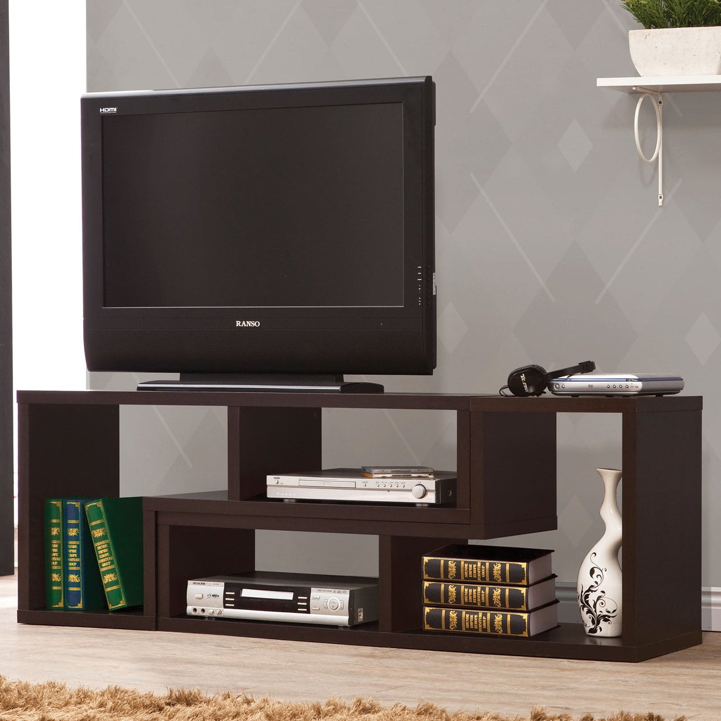 Velma Convertible TV Console and Bookcase Cappuccino