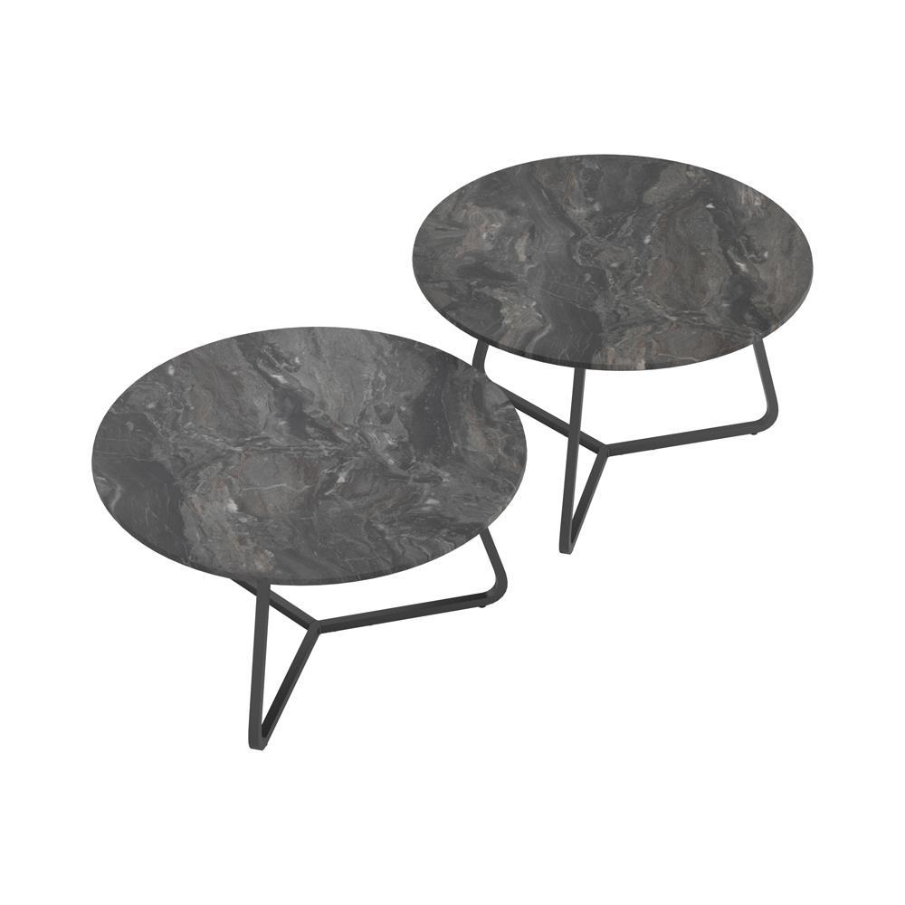 Lennox 2-piece Round Coffee Table Set Faux Slate and Matte Black