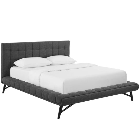 Julia Queen Biscuit Tufted Upholstered Fabric Platform Bed