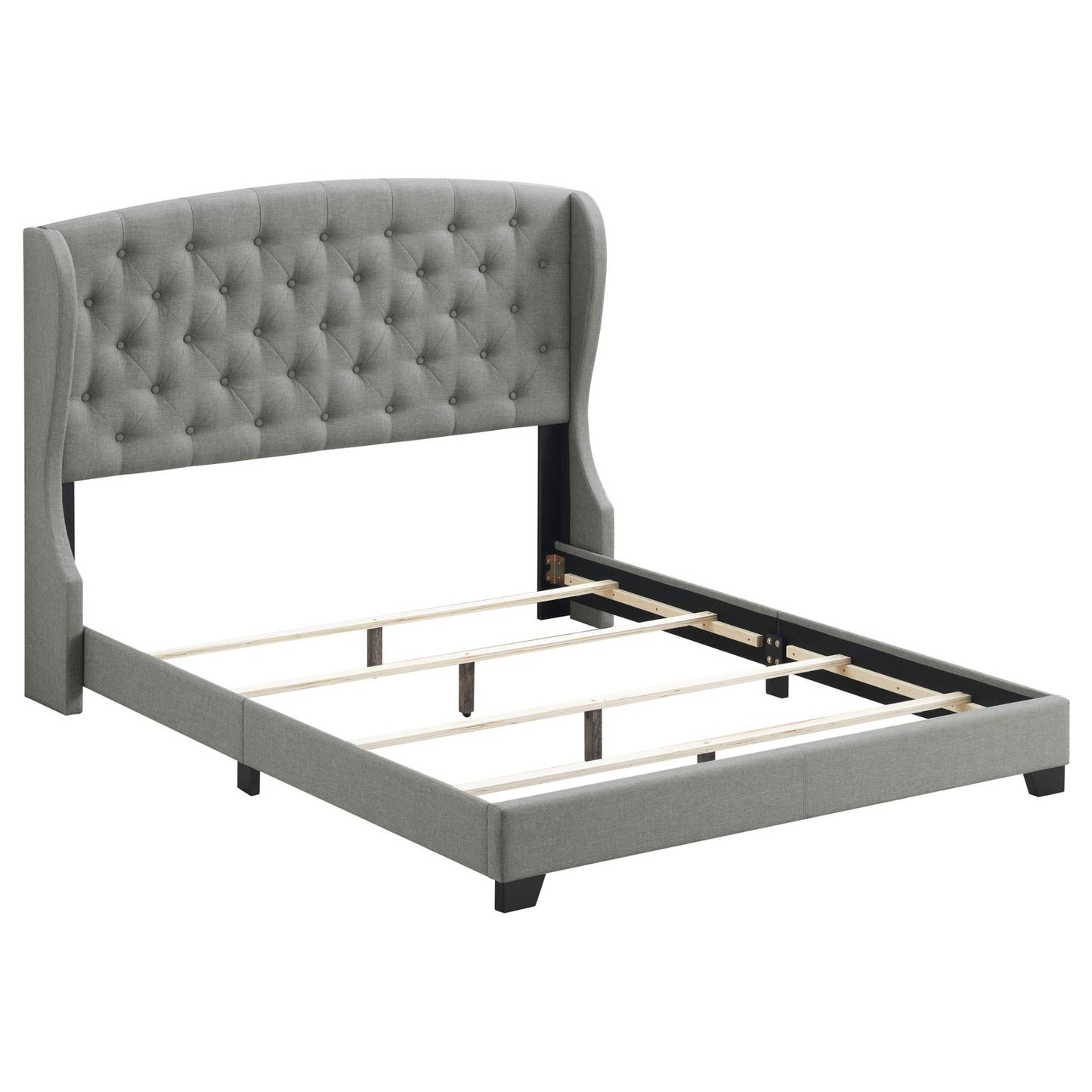 Krome Eastern King Upholstered Bed with Demi-wing Headboard Smoke