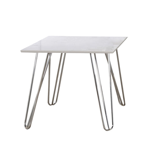 Hairpin Leg Square End Table White and Chrome